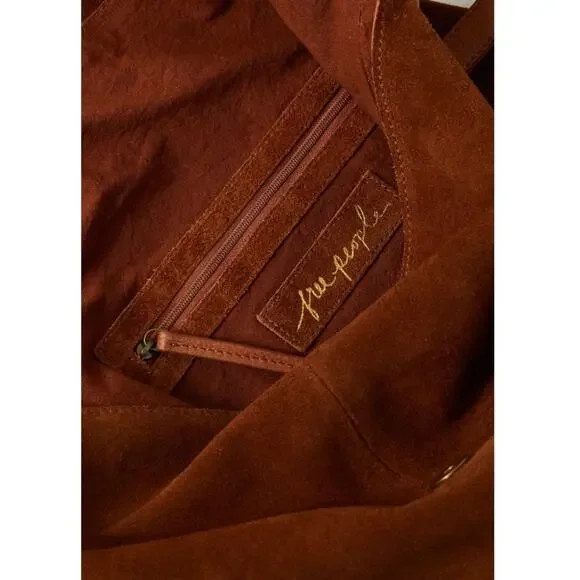 Free People Roswell Boho Slouchy Suede Leather Messenger Bag Tote Cognac Brown - Picture 5 of 16